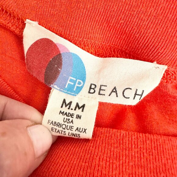 Free People FP Beach Dress Women M - L Red Orange T-shirt Midi Knit Cotton Boho - Picture 5 of 9
